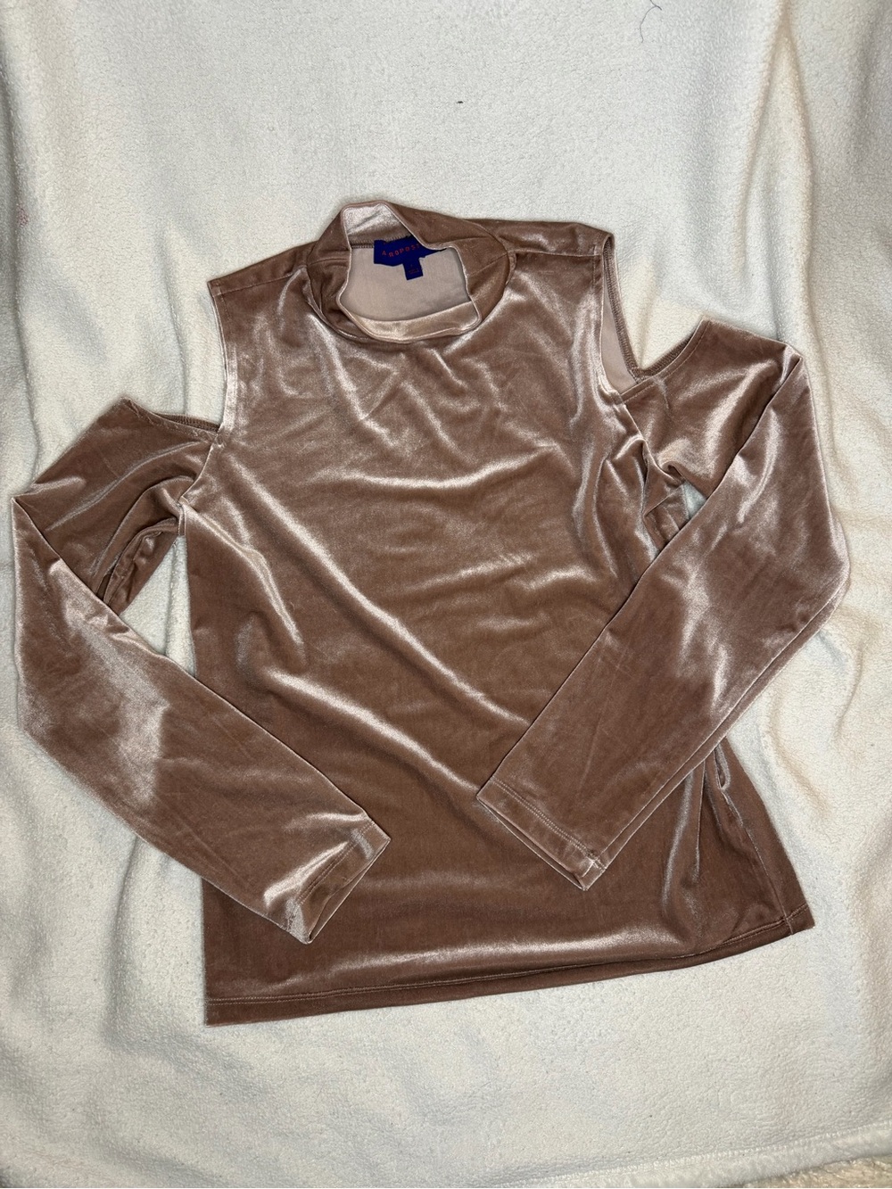 Aeropostale Taupe Velvet Cold-Shoulder Long Sleeve Top
